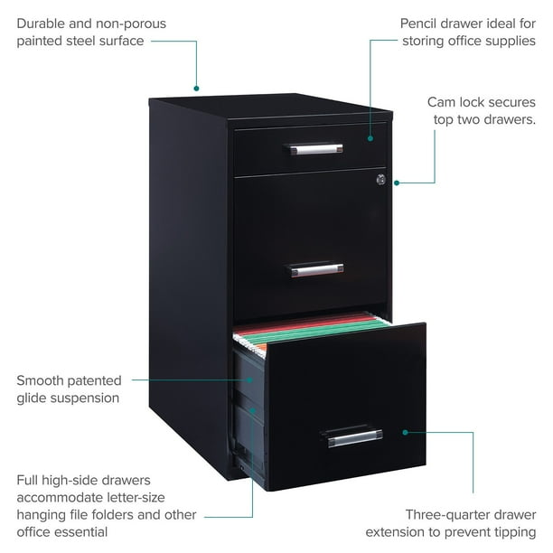 Hirsh 3-Drawer Letter Width Vertical File Cabinet with Pencil