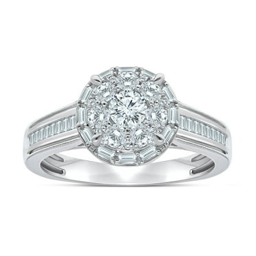 0.95 CT. T.W. Round Cut Halo Cluster Diamond Ring in 14K Gold