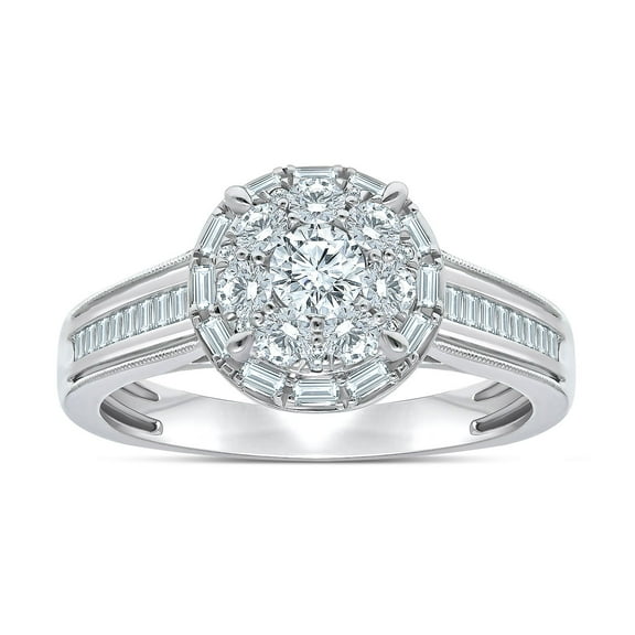 0.95 CT. T.W. Round Cut Halo Cluster Diamond Ring in 14K Gold