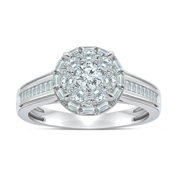 0.95 CT. T.W. Round Cut Halo Cluster Diamond Ring in 14K Gold