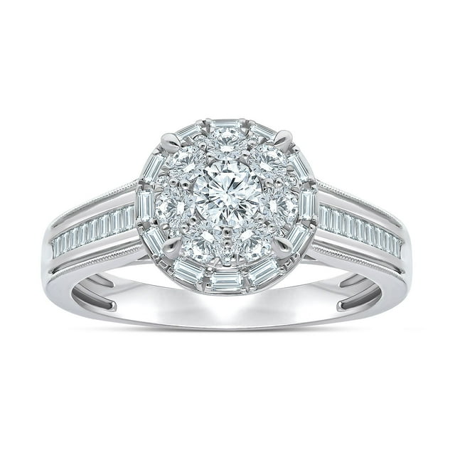 0.95 CT. T.W. Round Cut Halo Cluster Diamond Ring in 14K Gold