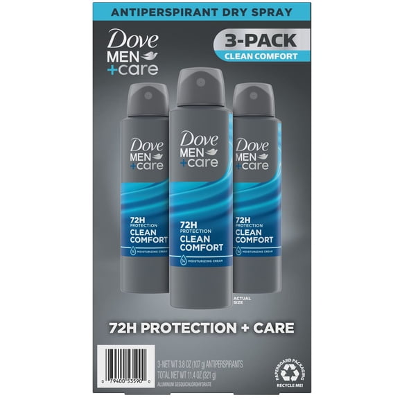 Dove Men+Care Dry Spray Antiperspirant Deodorant, Clean Comfort, 3.8 oz., 3 ct.