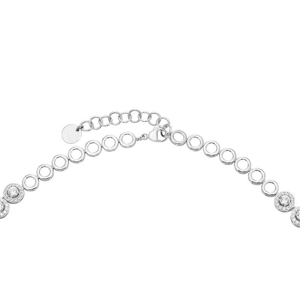 Lab Created Round Cut Sapphire Necklace in Sterling Silver