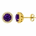 thumbnail image 1 of Round Cut Gemstone & 0.13 CT. T.W. Halo Diamond Stud Earrings in 14K Gold, 1 of 5