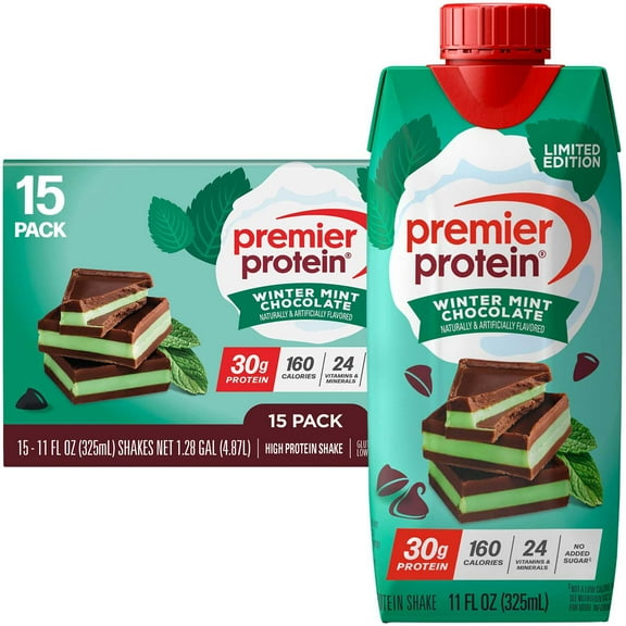 Premier Protein 30g High Protein Shake, Winter Mint Chocolate 11 fl. oz., 15 pk.