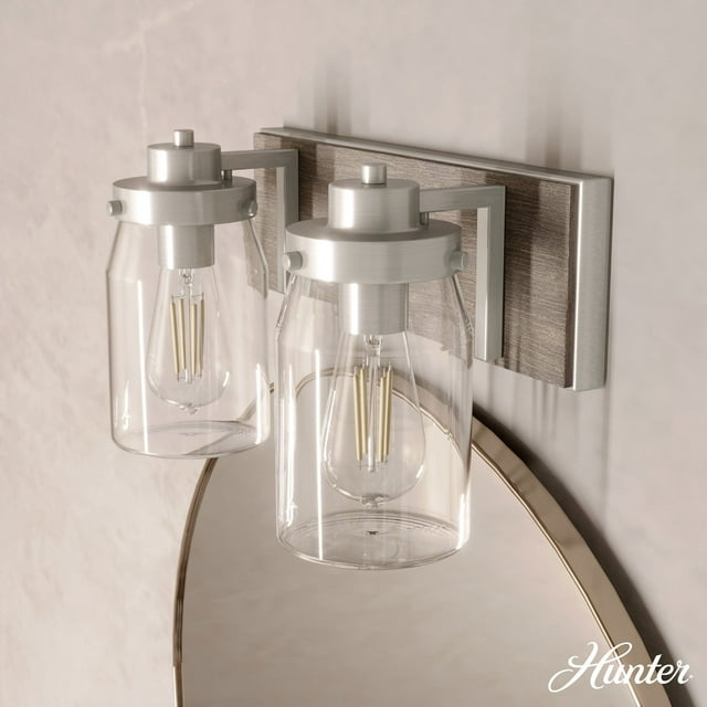 Hunter Devon Park with Clear Glass Bathroom Vanity Wall Light Fixture