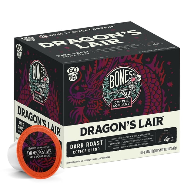 Bones Coffee Dragon's Lair Dark Roast Coffee Pods, 60 ct.