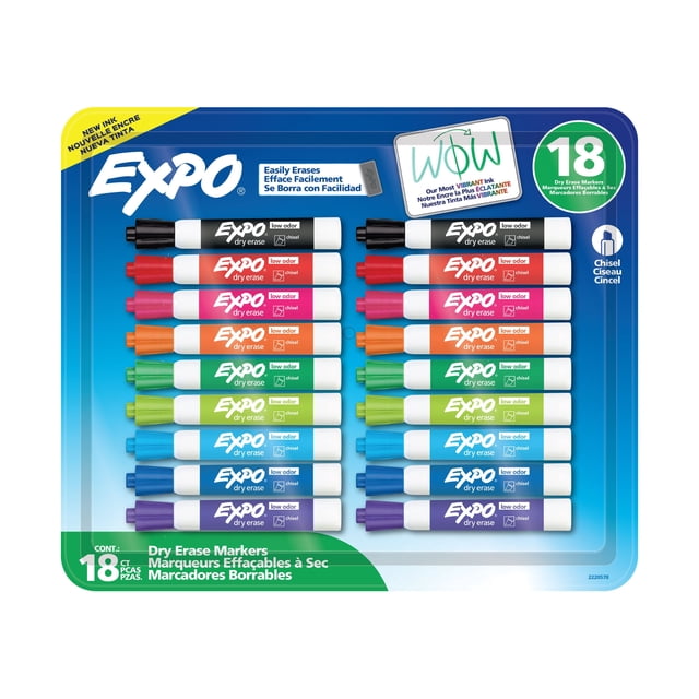 Expo Dry Erase Markers, Assorted Colors, Pack of 18