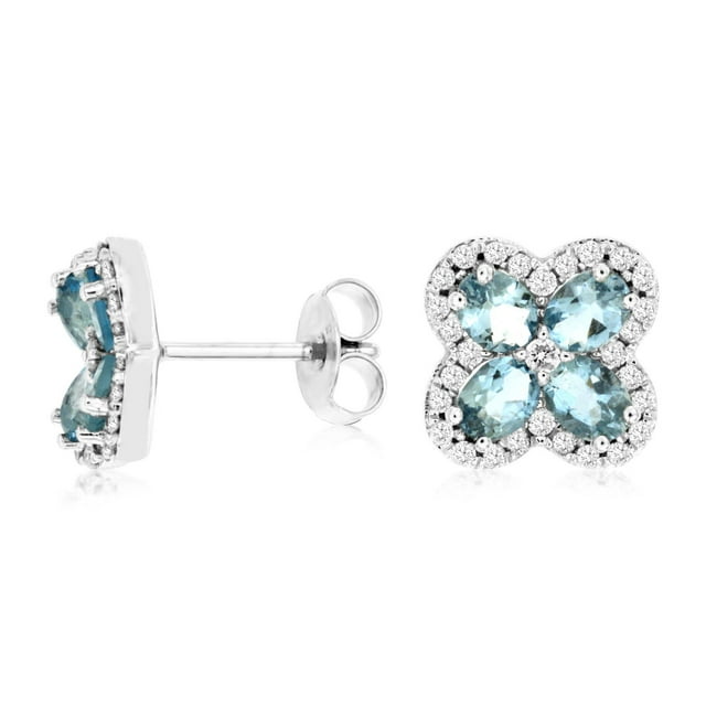 Oval Cut Gemstone & 0.35 CT.T.W. Diamond Clover Stud Earrings in 14K Gold