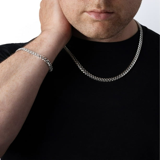 Polished Miami Cuban Chain Necklace in Sterling Silver, 7mm