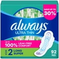 thumbnail image 1 of Always Ultra Thin Long Super Pads with Wings, Size 2, 92 ct., 1 of 10