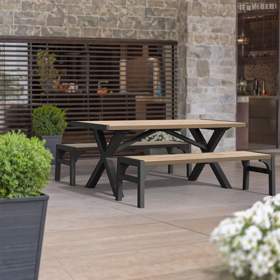 Keter Porto Resin Outdoor Picnic Table Furniture Set, 3pc