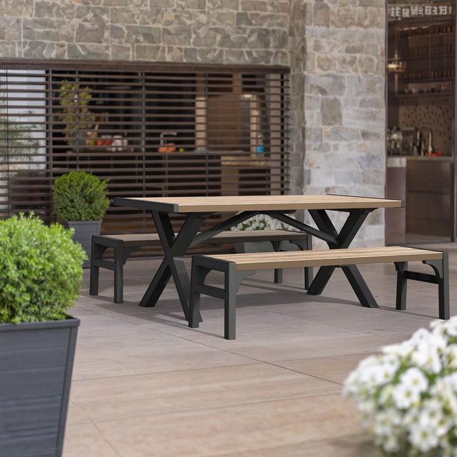 Keter Porto Resin Outdoor Picnic Table Furniture Set, 3pc