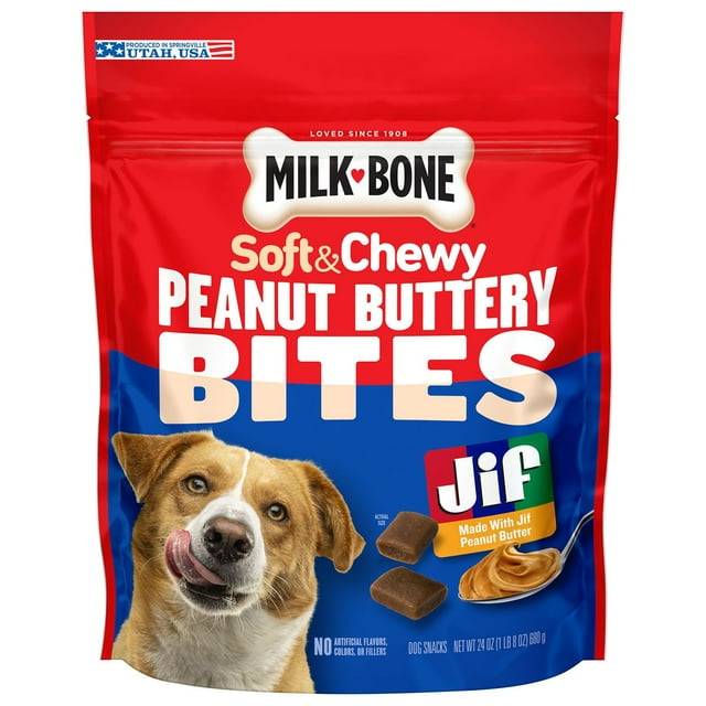 Milk-Bone Soft & Chewy Peanut Buttery Bites Dog Treats with Jif Peanut Butter, 24 oz.