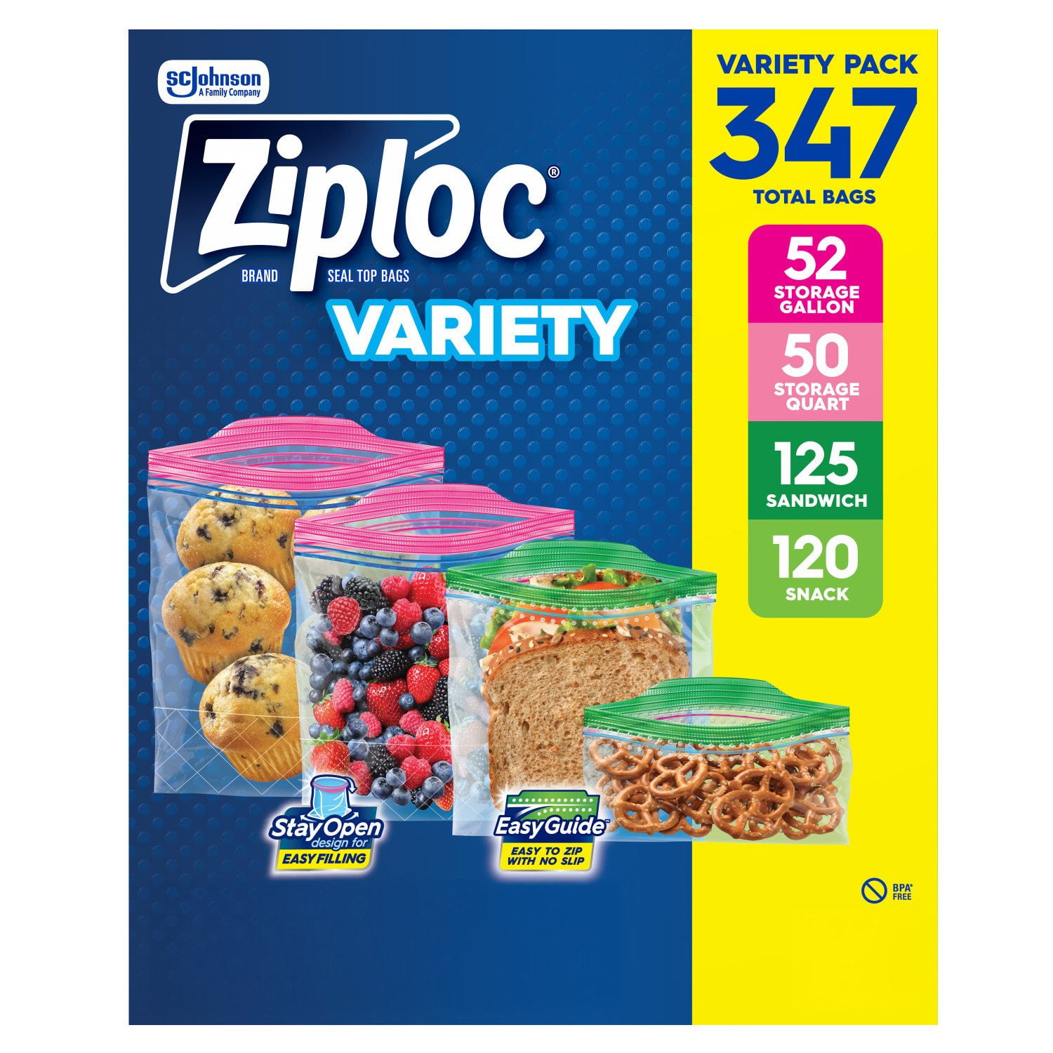 Ziploc Easy Open Bags Variety Pack with New Stay Open Design, 347