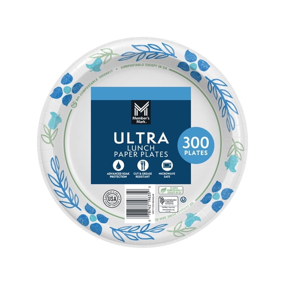Member's Mark Ultra Lunch Paper Plates, 8.5", 300 ct.