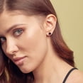 thumbnail image 4 of Round Cut Gemstone & 0.13 CT. TW Diamond Stud Halo Earrings in Sterling Silver, 4 of 5
