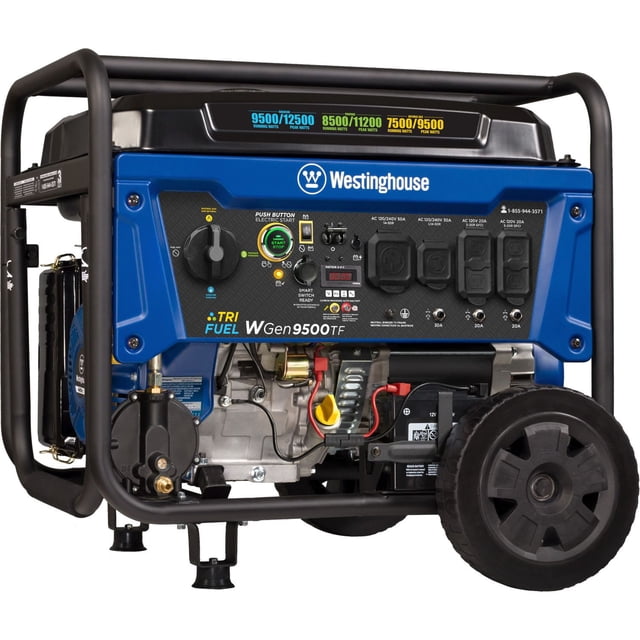 WGen9500TF 12500/9500 Watt Tri-Fuel Remote Electric Start Portable Generator With CO Sensor
