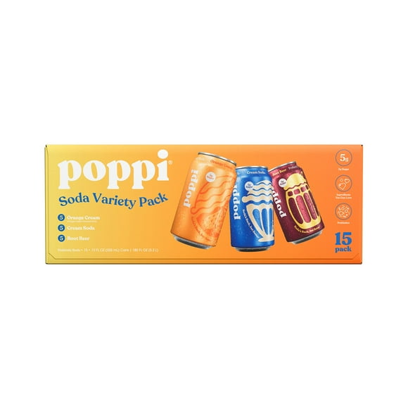 poppi Prebiotic Soda Cream Variety Pack, 12 fl. oz., 15 pk.
