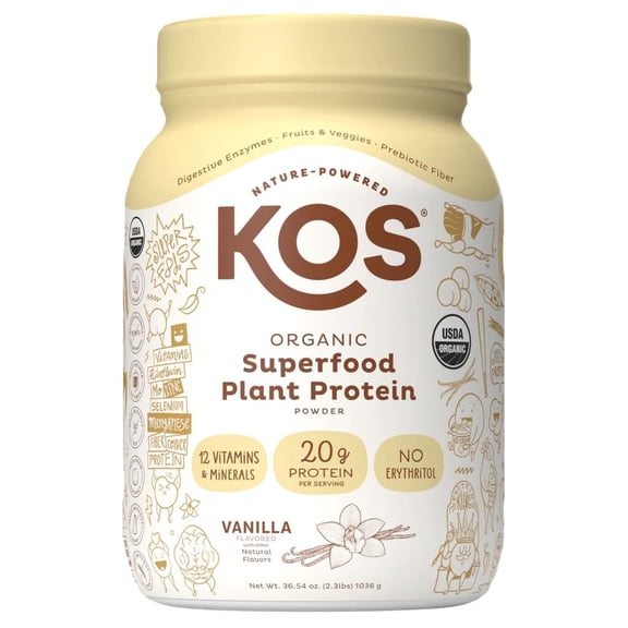KOS Organic Superfood Plant Protein Powder, Vanilla, 2.3lbs.