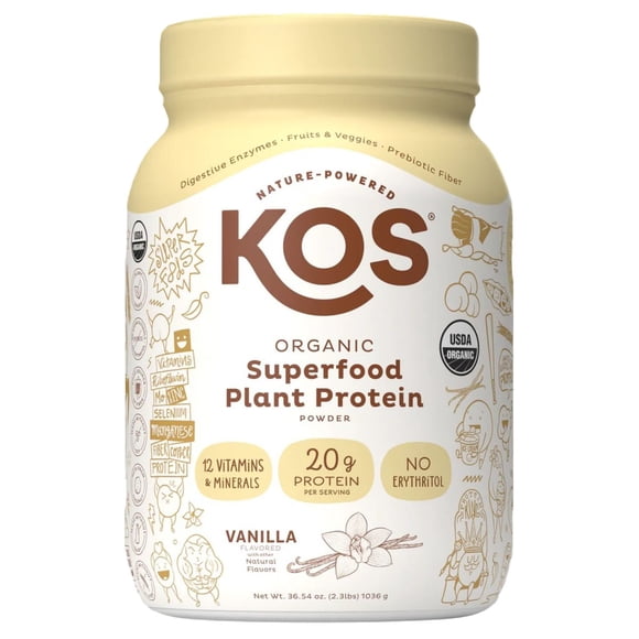 KOS Organic Superfood Plant Protein Powder, Vanilla, 2.3lbs.