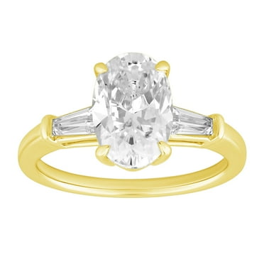 Lab Created 2.23 CT. T.W. Oval & Baguette Cut Lab Created Diamond Ring in 18K Gold