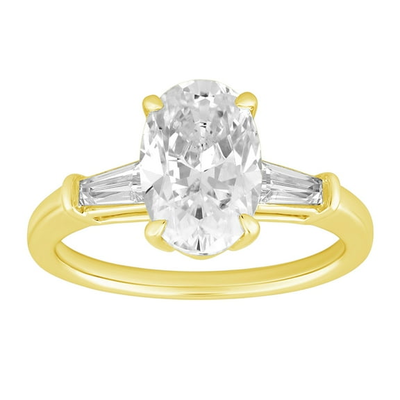 Lab Created 2.23 CT. T.W. Oval & Baguette Cut Lab Created Diamond Ring in 18K Gold