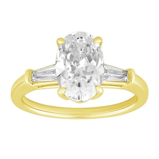 Lab Created 2.23 CT. T.W. Oval & Baguette Cut Lab Created Diamond Ring in 18K Gold