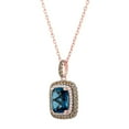 thumbnail image 2 of Cushion Cut London Blue Topaz & 0.25 CT. T.W. Diamond Double Halo Pendant Necklace in 14K Gold, 2 of 7