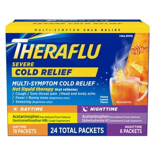 Theraflu MultiSymptom Severe Cold Relief Medicine/Nighttime Severe Cold and Cough Relief Medicine Powder, 24 ct.