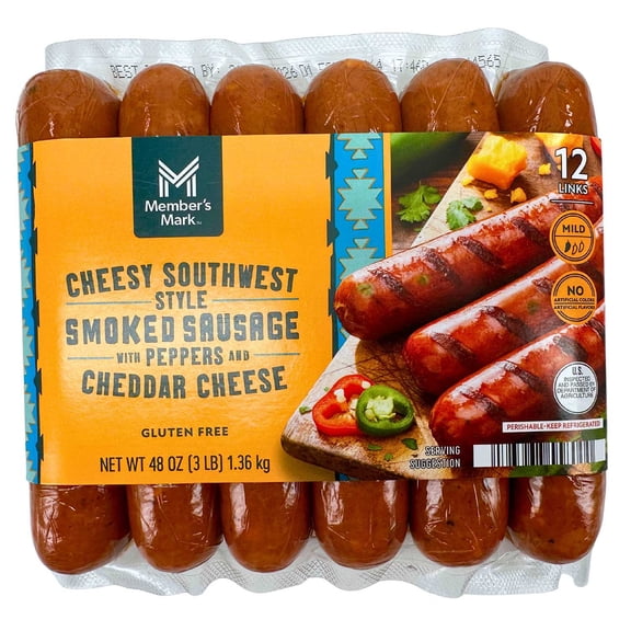 Member's Mark Cheesy Southwest Smoked Sausage With Peppers And Cheddar Cheese, 4 oz., 12 ct.