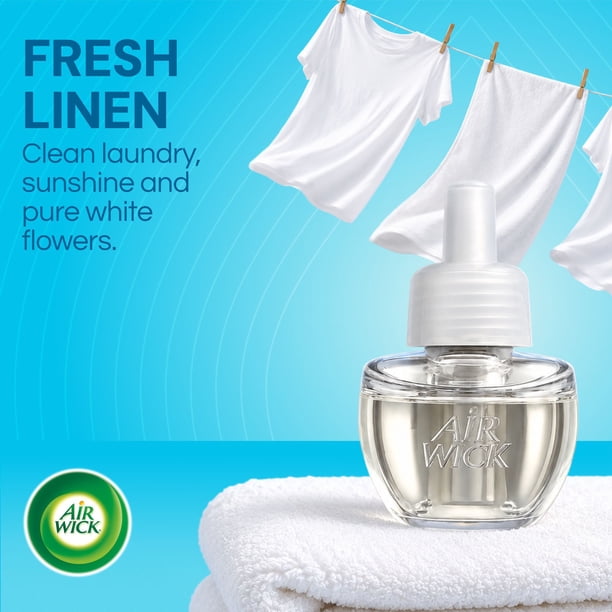 Air Wick Plug In Scented Oil Air Freshener, Fresh Linen, 1 Free Warmer + 9 Refills:- With Warmer