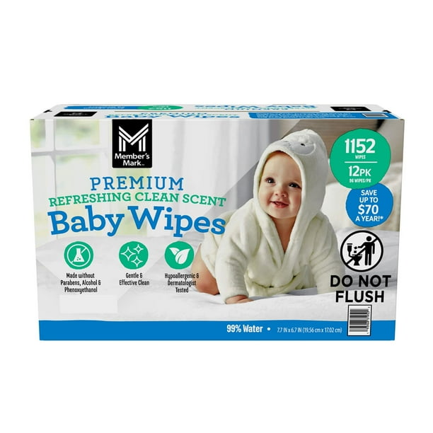 Member's Mark Premium Baby Wipes, Refreshing Clean Scent, 12 pk