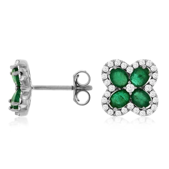 Oval Cut Gemstone & 0.35 CT.T.W. Diamond Clover Stud Earrings in 14K Gold