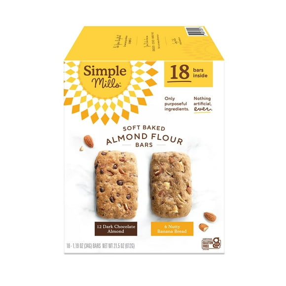 Simple Mills Soft Baked Almond Flour Bars, Variety Pack, 18 ct.