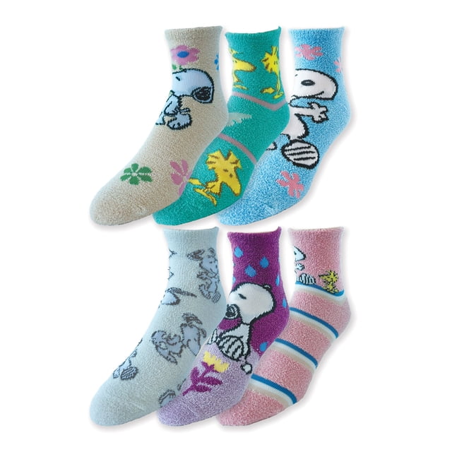 Character Women's 6-Pack Cozy Quarter Cut Socks