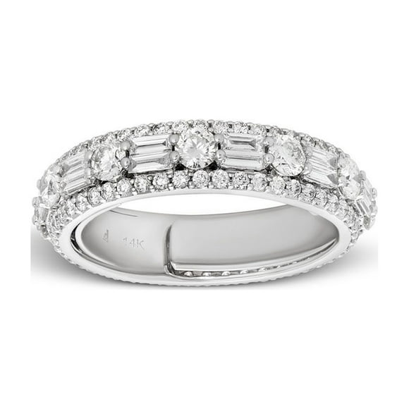 2.25 C.T. TW Baguette and Round Cut Diamond Eternity Band in 14K Gold