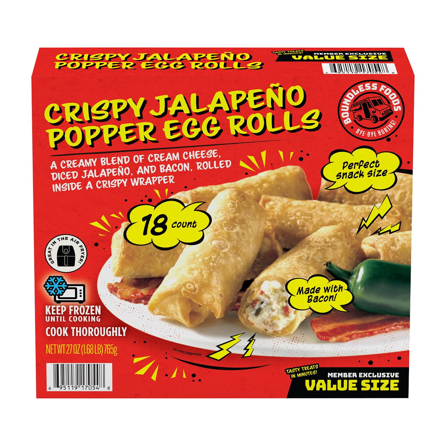 Boundless Foods Crispy Jalapeño Popper Egg Roll, Frozen, 18 ct