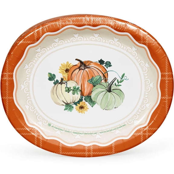 Member's Mark Thanksgiving Oval Paper Plates, 10" x 12", 50 ct.