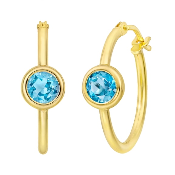 Round Bezel Set Hoop Earring in 14K Gold