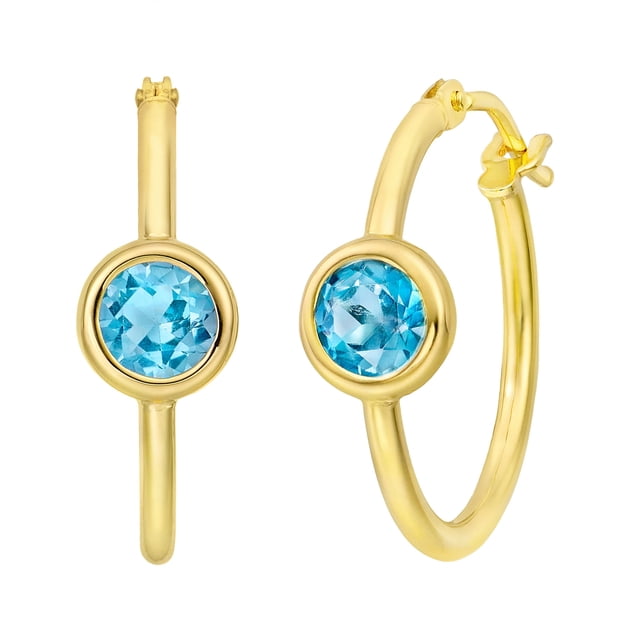 Round Bezel Set Hoop Earring in 14K Gold