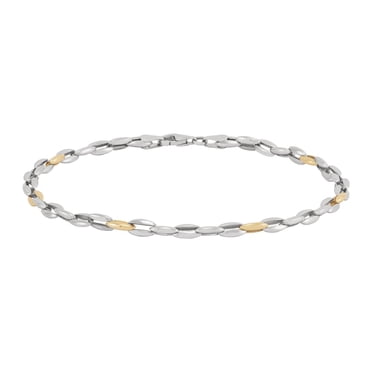 Two Toned Oval Link Bracelet in Silver and 14K Yellow Gold