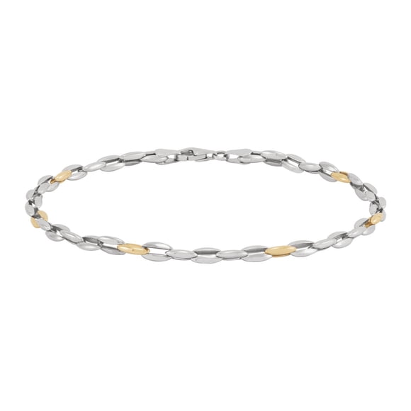 Two Toned Oval Link Bracelet in Silver and 14K Yellow Gold