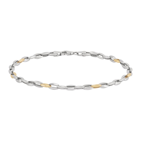 Two Toned Oval Link Bracelet in Silver and 14K Yellow Gold