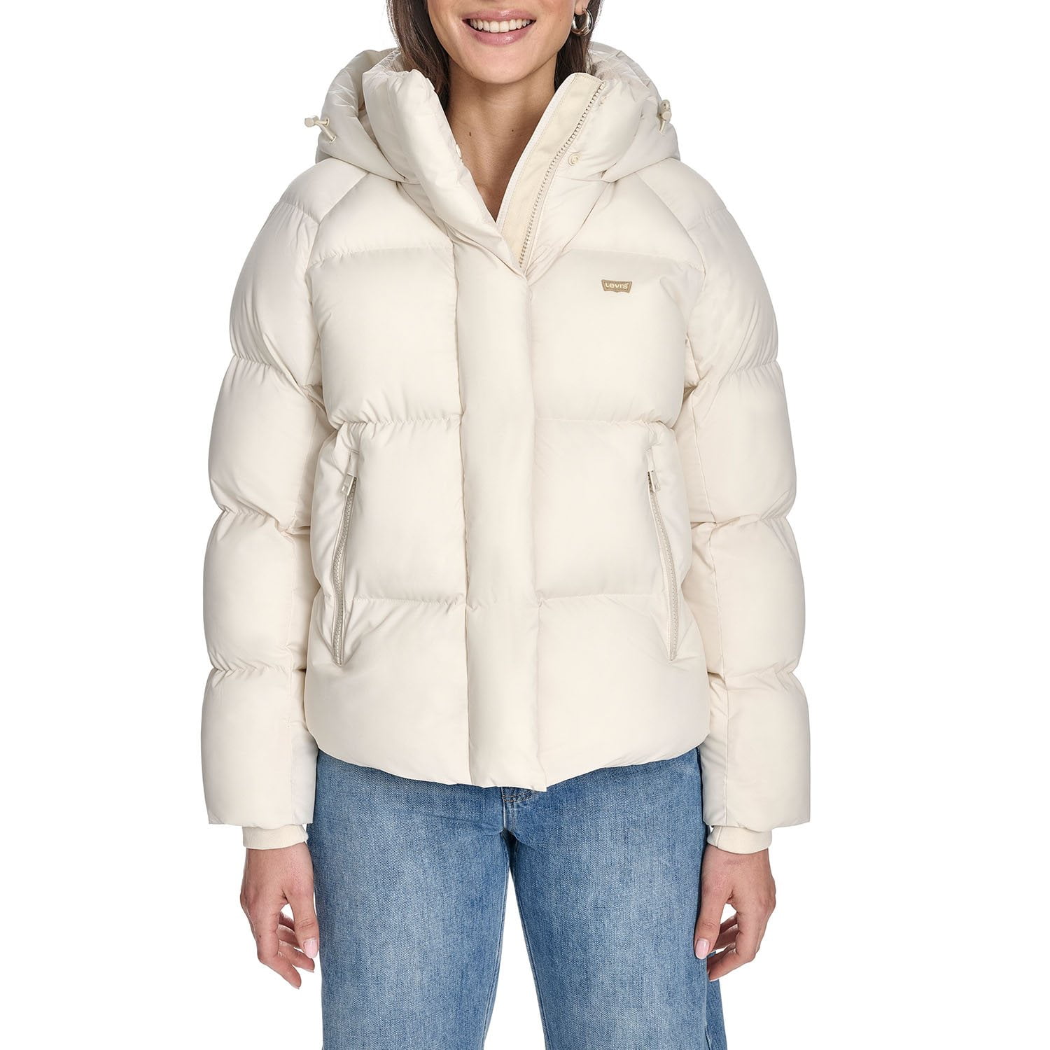 (取寄) リーバイス レディース フーデット パファー ジャケット Levi's women Hooded Puffer Jacket White 3274be1a-3271-4cba-8924-