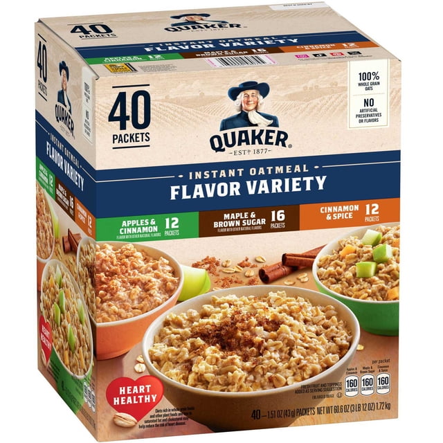 Quaker Instant Oatmeal, Variety Pack, 1.51 oz., 40 ct.