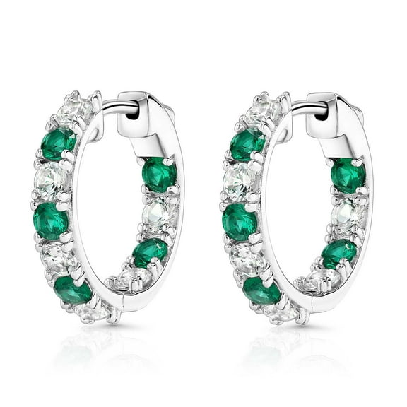 Lab Created Gemstone Huggie Hoop Earrings in Sterling Silver