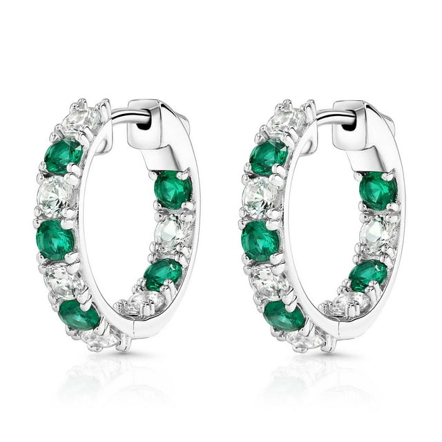 Lab Created Gemstone Huggie Hoop Earrings in Sterling Silver