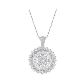 0.46 CT.T.W. Round & Baguette Diamond Pendant Necklace in 14K Gold