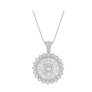 0.46 CT.T.W. Round & Baguette Diamond Pendant Necklace in 14K Gold